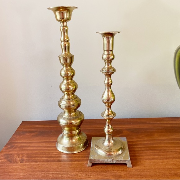 Vintage Large Brass Gold Candlestick Holder Set